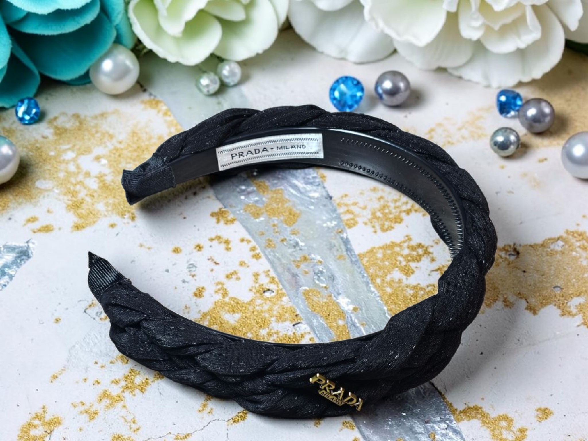 Luxury Logo charm Black Braided Headband Tagged New Summer