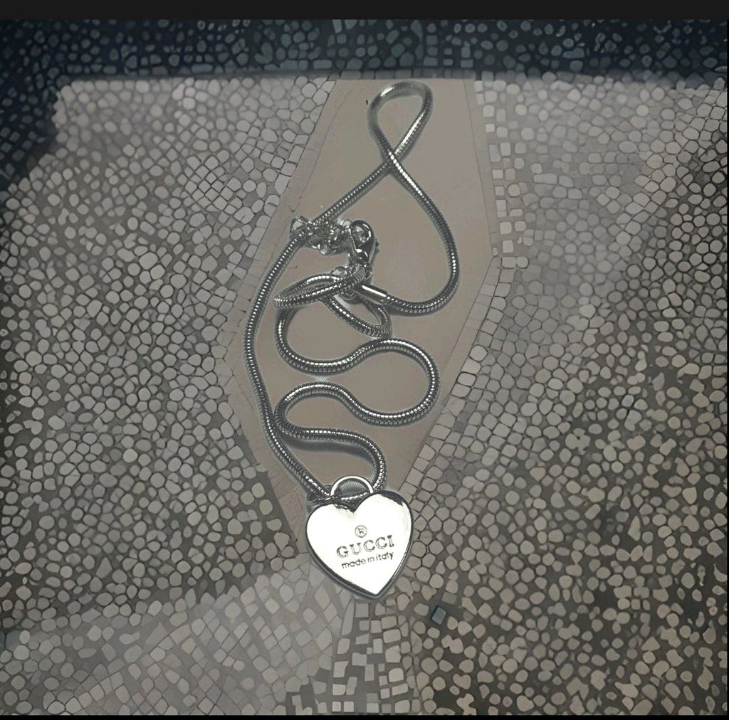 Silver Heart Charm Necklace with Silver snake chain NEW