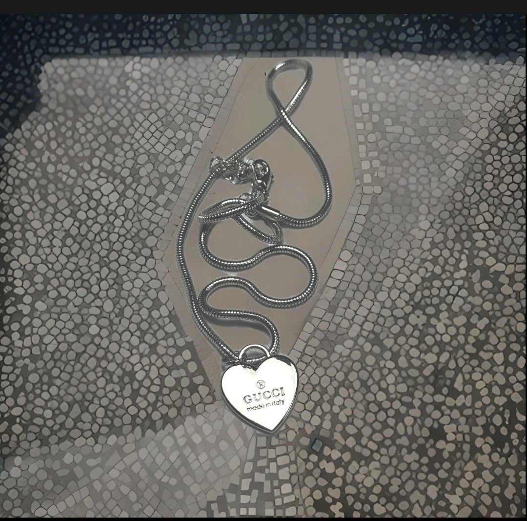 Silver Heart Charm Necklace with Silver snake chain NEW