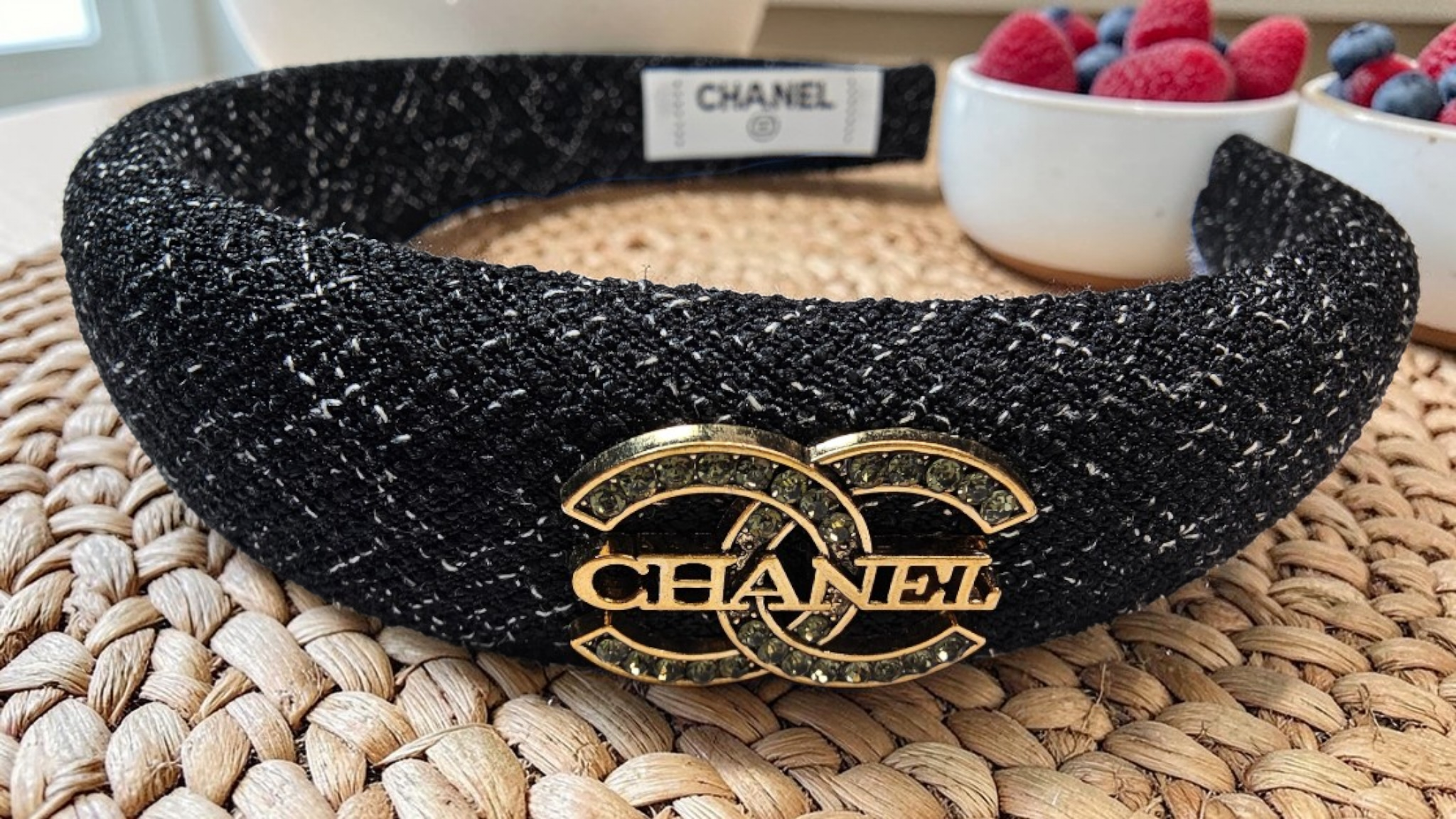 Chanel logo charm Black Denim Headband