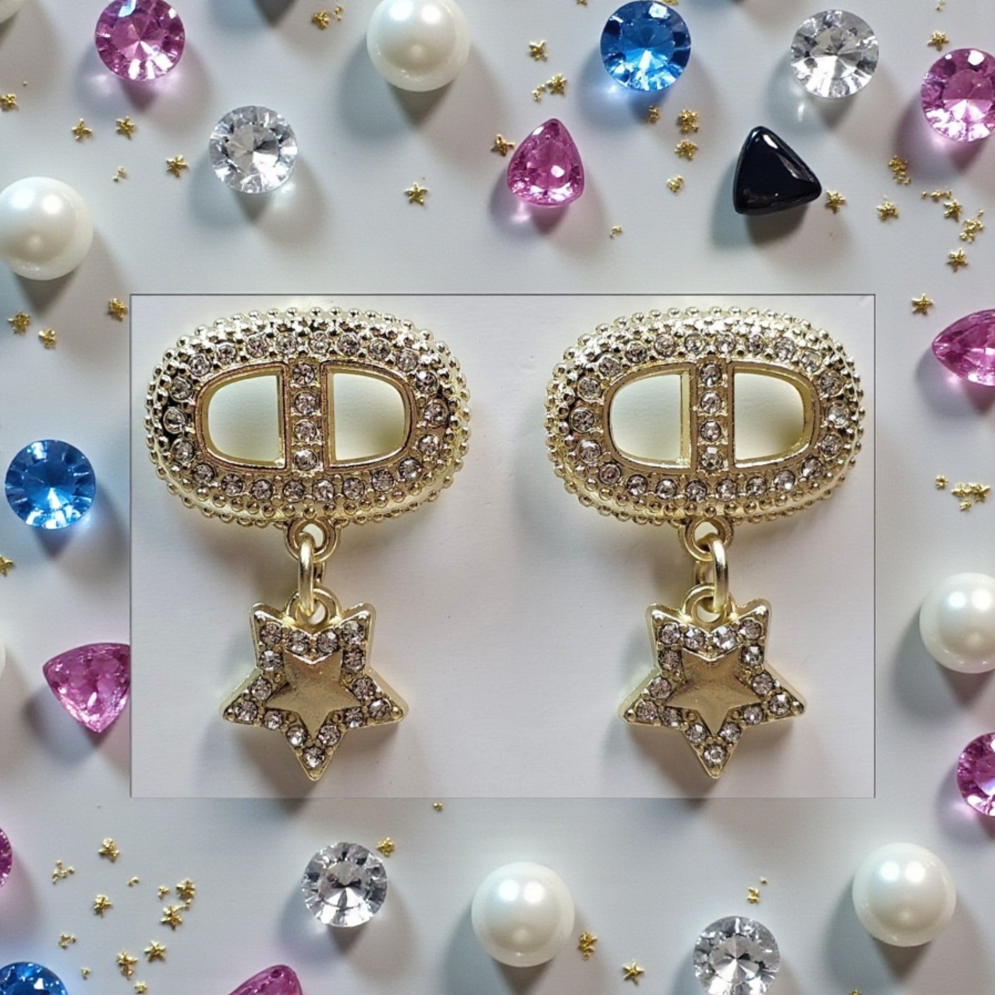18K gold plated CD Logo Dangle Earrings