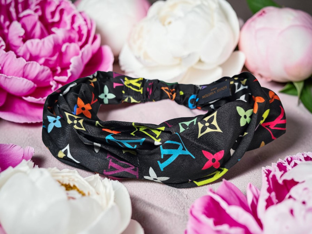 Signature Louis Vuitton Logo 100% Silk stretch hairband