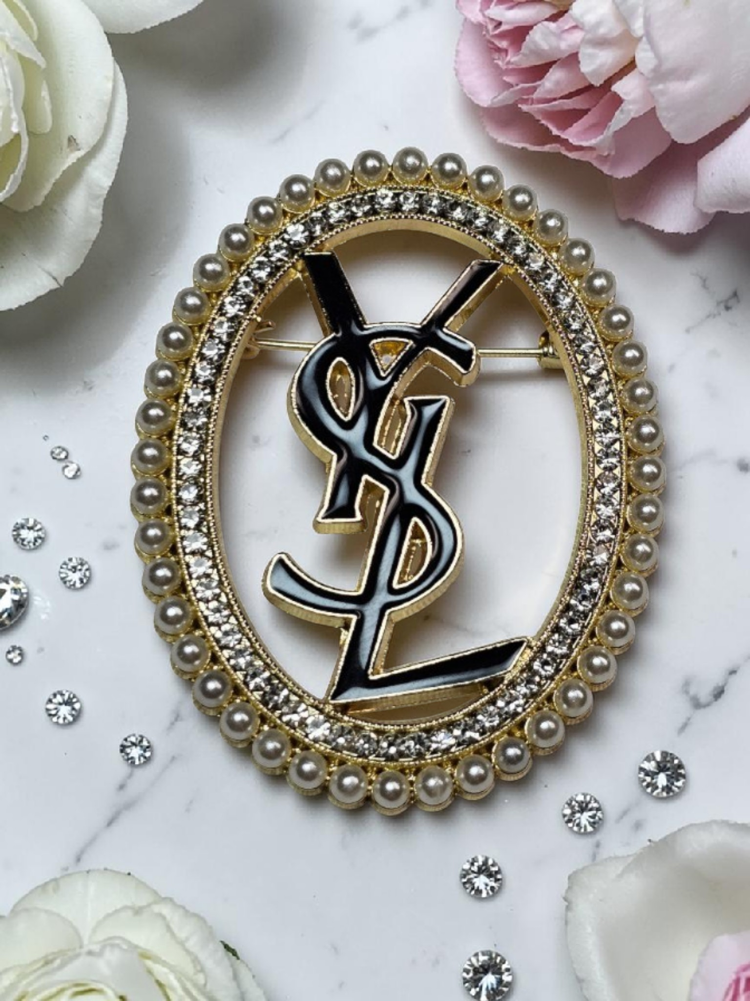 Gold and Black Logo Charm Brooch
