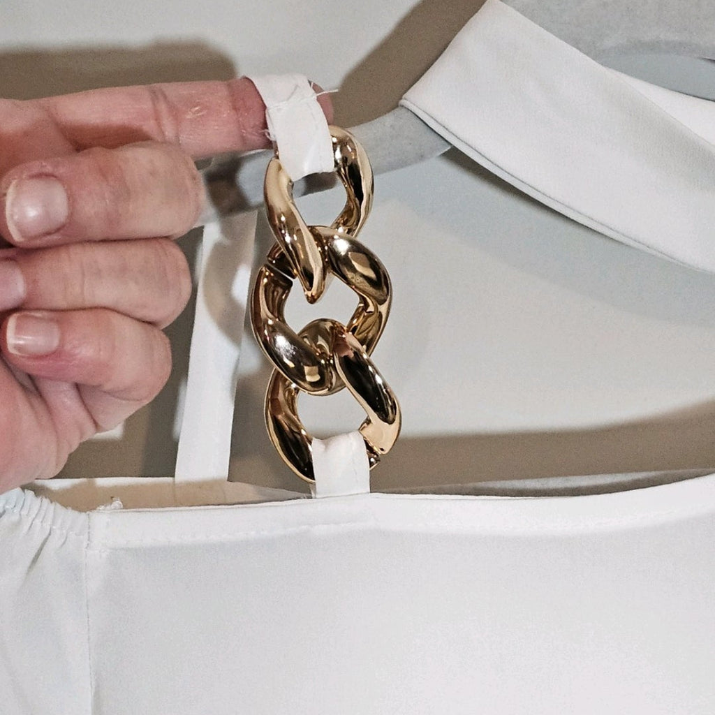 Medusa logo White Silk Blend Asymmetric Embroidered Blouse Size US Large