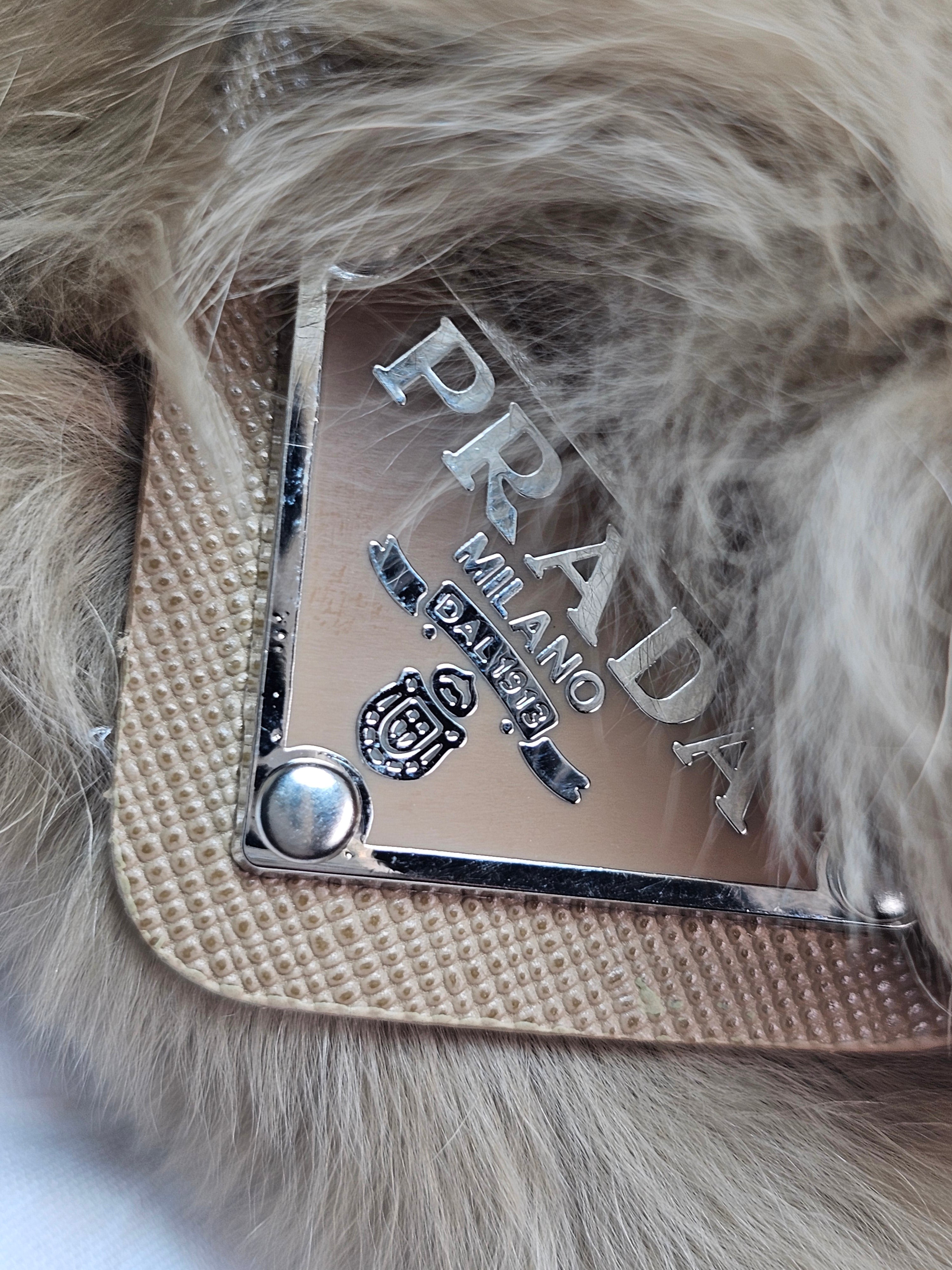 Prada Logo Charm Beige Fur Hair Claw Clip
