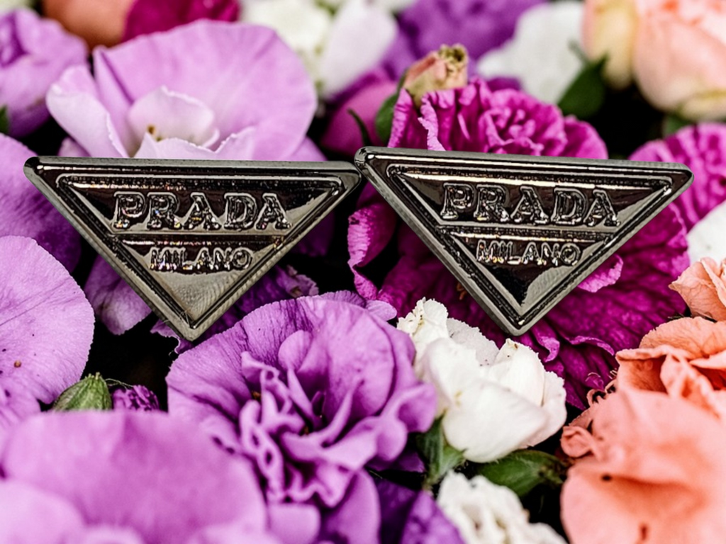 Silver Prada logo charm Triangle Stud Earrings