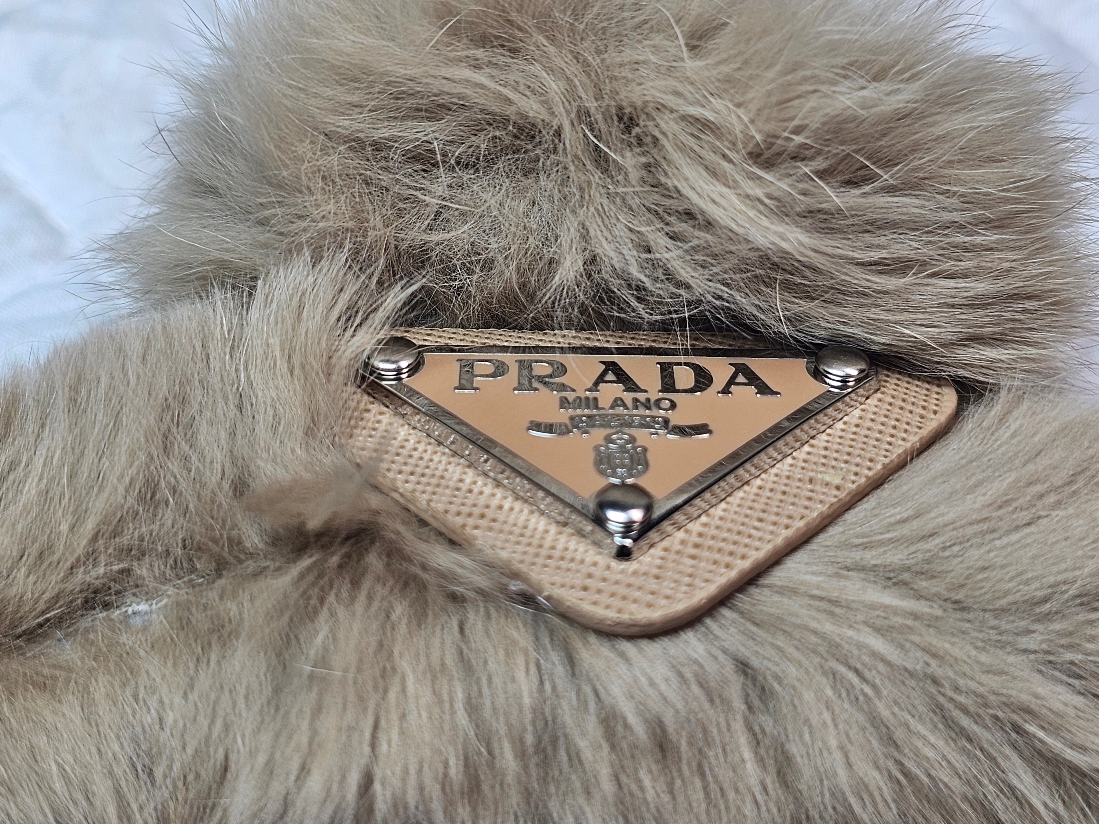 Prada Logo Charm Beige Fur Hair Claw Clip