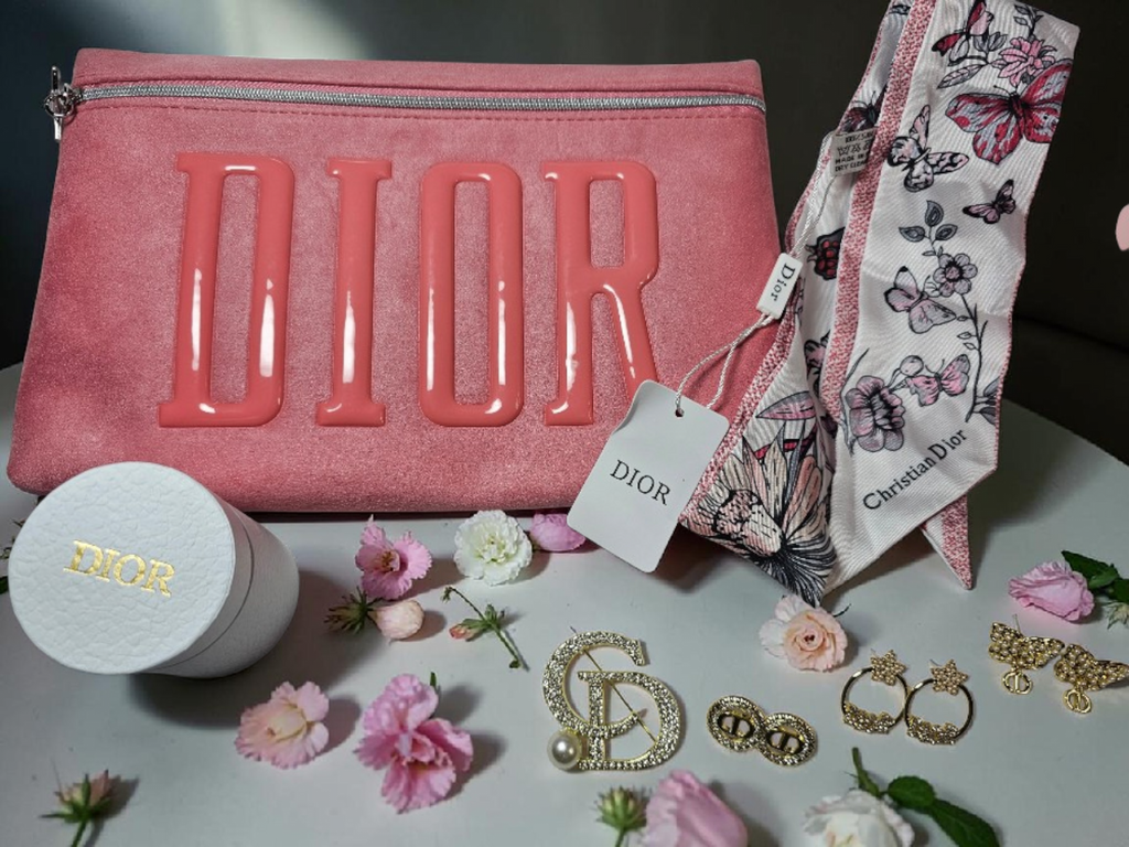 Dior Blush Pink Puffer Logo Makeup Bag New