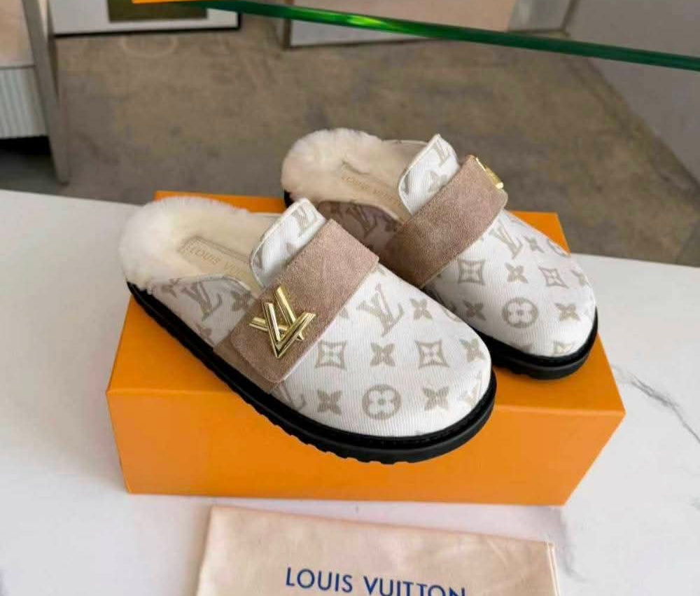 Logo Luxury Mules with Gold hardware