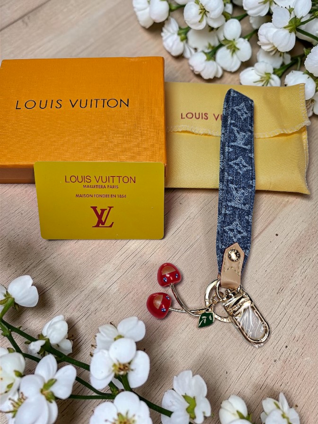 Denim and Cherries Louis logo keyring/ Bag charm NIB