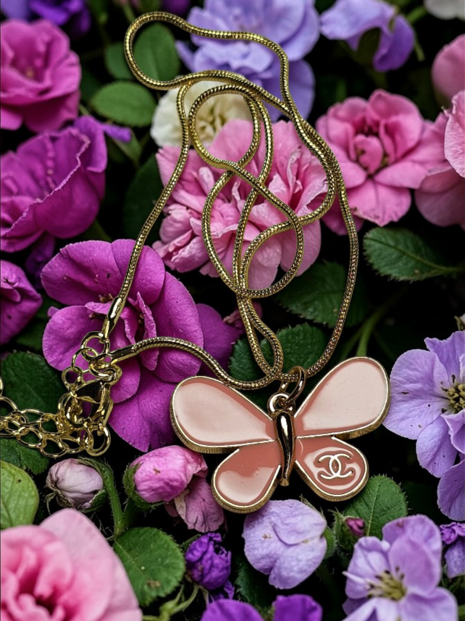 Chanel Charm Pink Butterfly Pendant Necklace