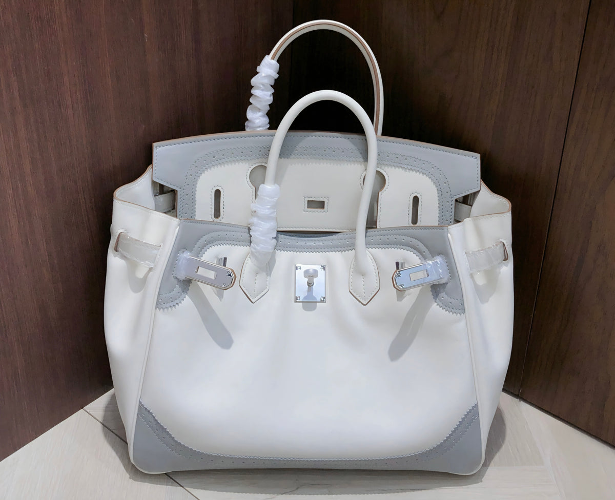 White and Dove Gray Buckle Bag
