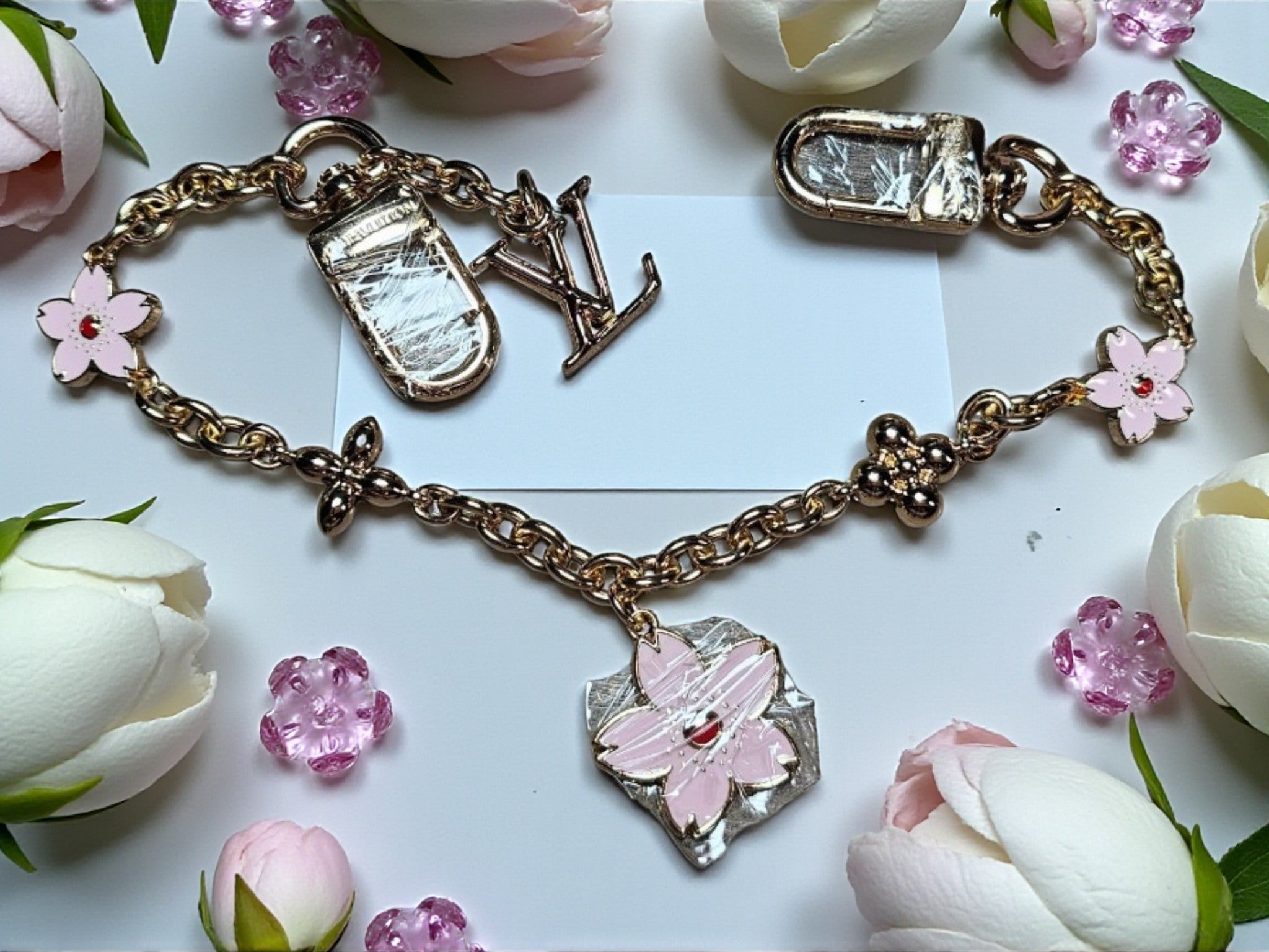 Cherry Blossom LV Logo Bag Chain Charm
