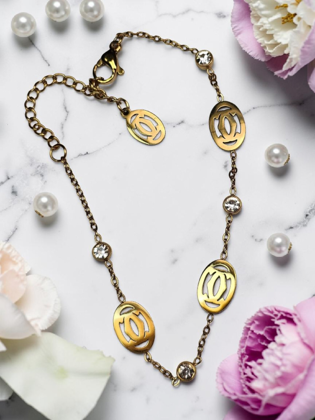 Gold Multi Charm Logo Bracelet