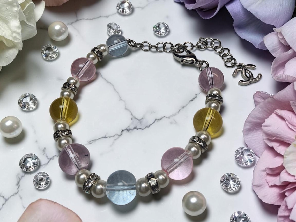 CC Logo Glass Bead charm Bracelet Silver