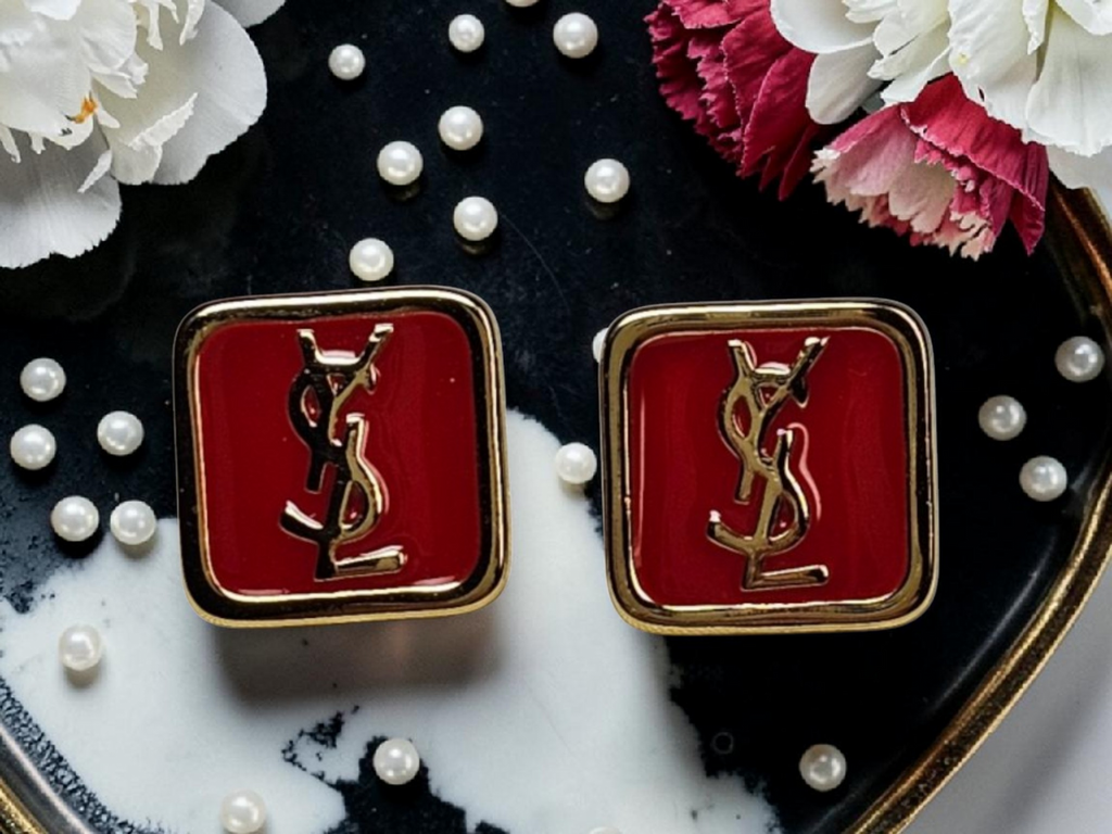 Red enamel charm Stud pierced Earrings NEW