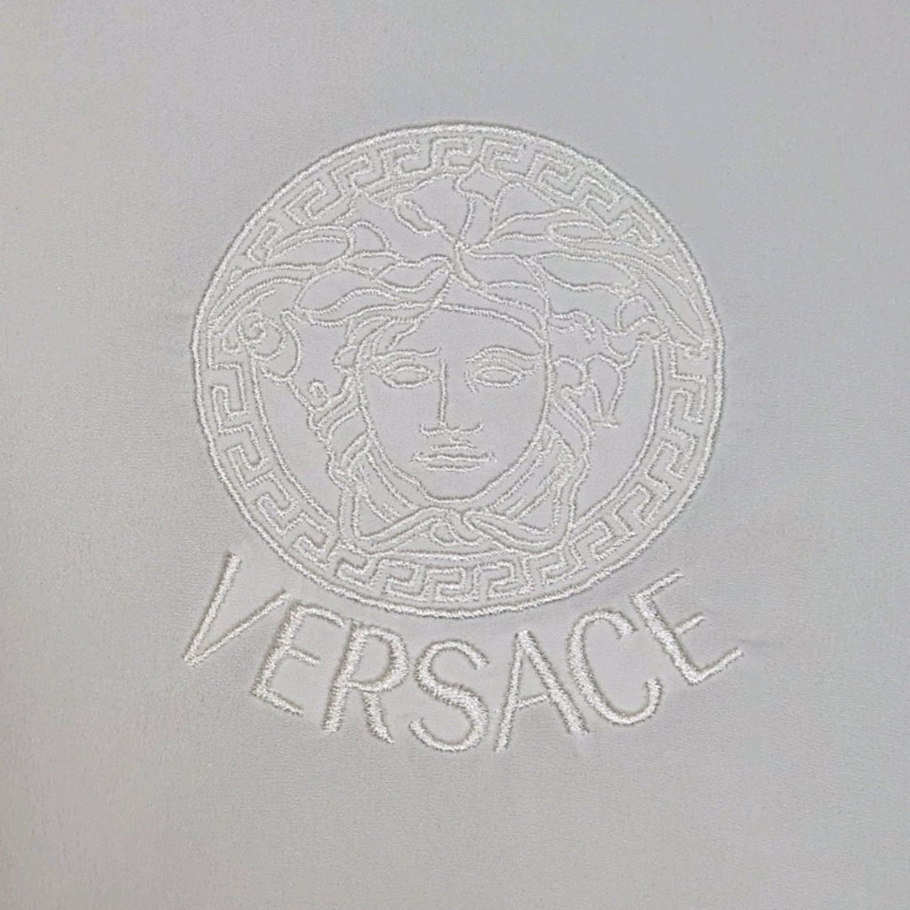 Medusa logo White Silk Blend Asymmetric Embroidered Blouse Size US Large