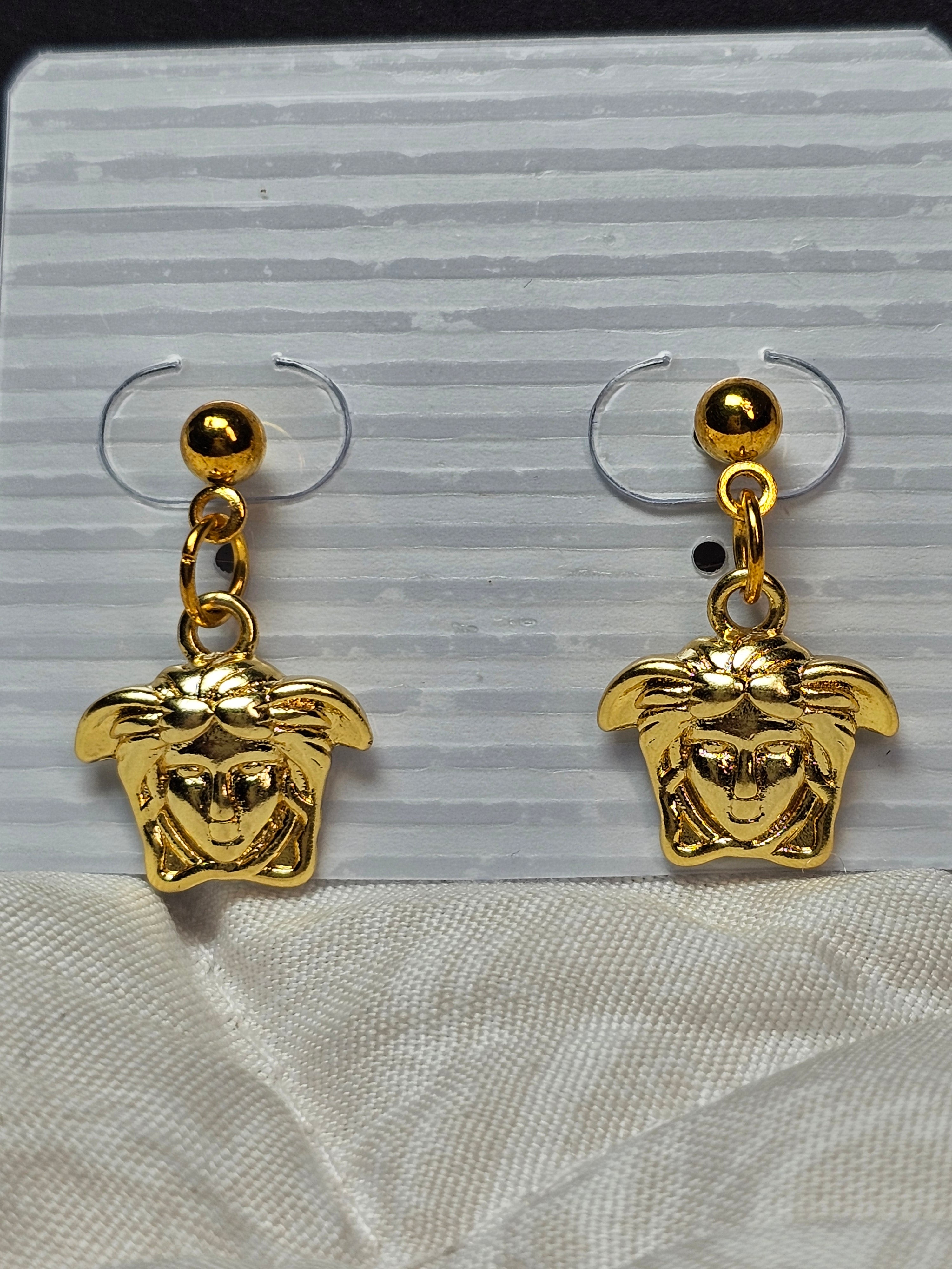 Medusa Charm earrings Gold Dangle