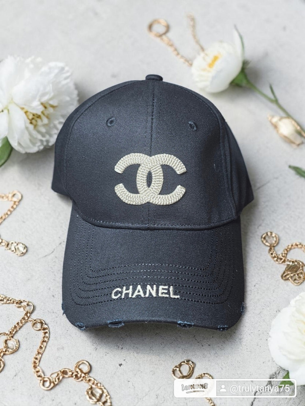 Black CC Baseball Cap Unisex Black and White