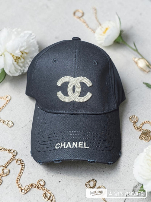 Black CC Baseball Cap Unisex Black and White