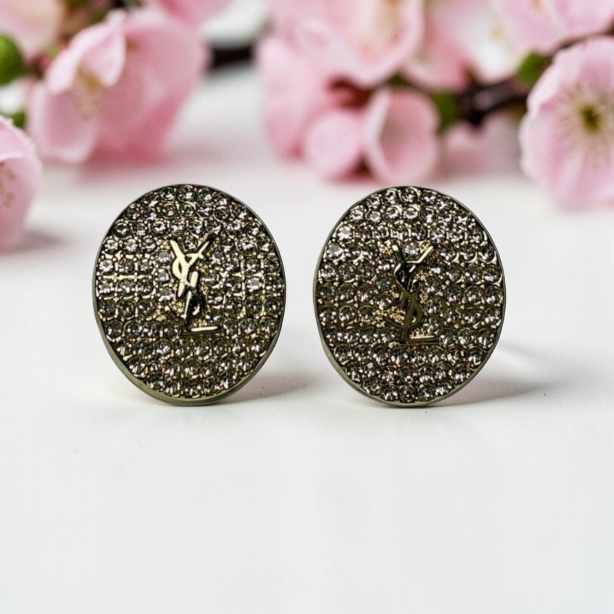 Yves St Laurent Gold Charm Pavé Gemstone Earrings