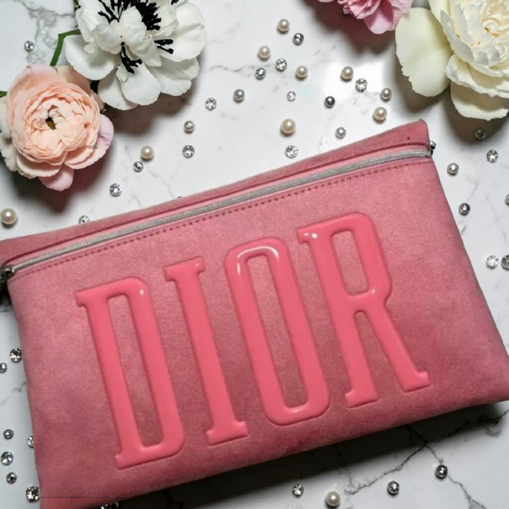 Dior Blush Pink Puffer Logo Makeup Bag New