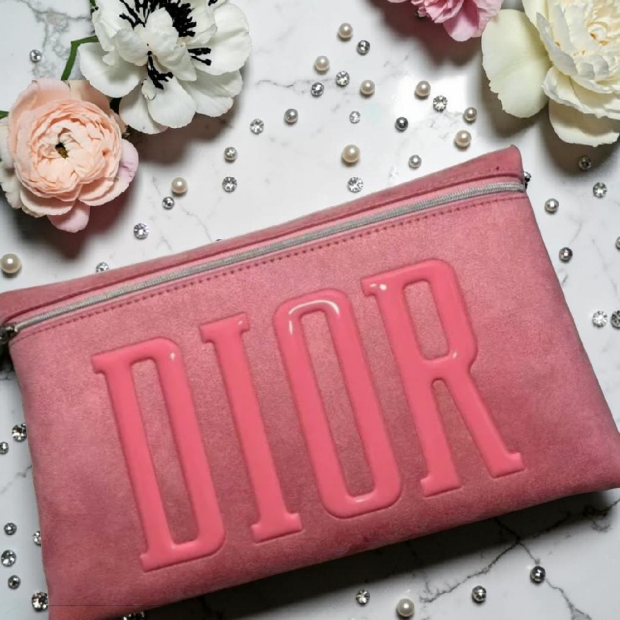 Dior Blush Pink Puffer Logo Makeup Bag New