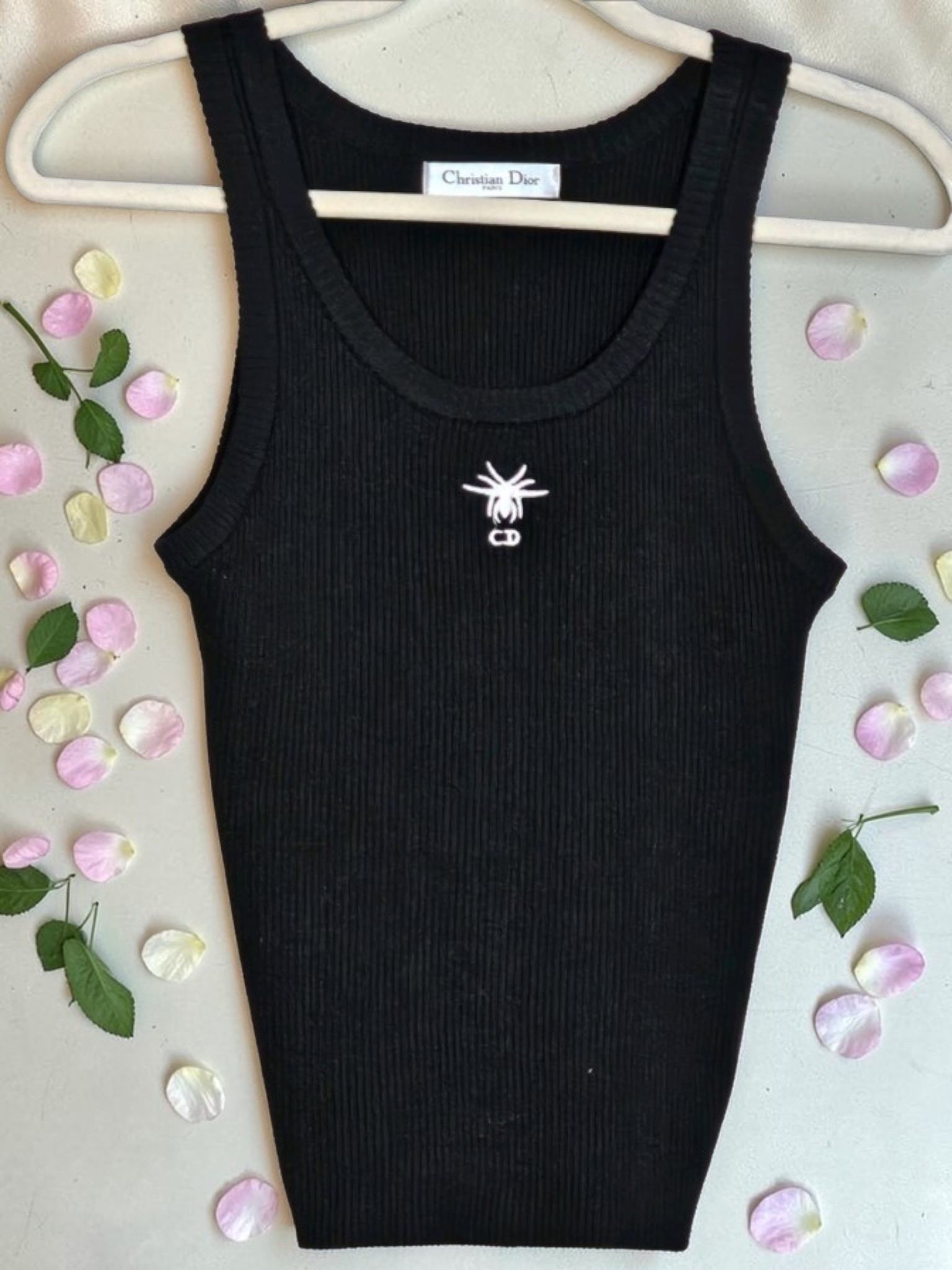 CD Logo Knit Tank Top w/ Embroidered Spider Black labeled Size US Medium NEW
