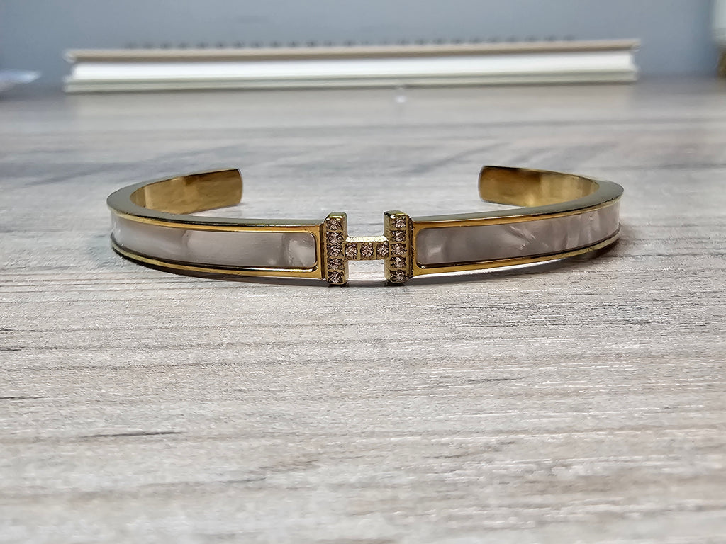 'Mother of Pearl' style H Cuff Bracelet in neutral