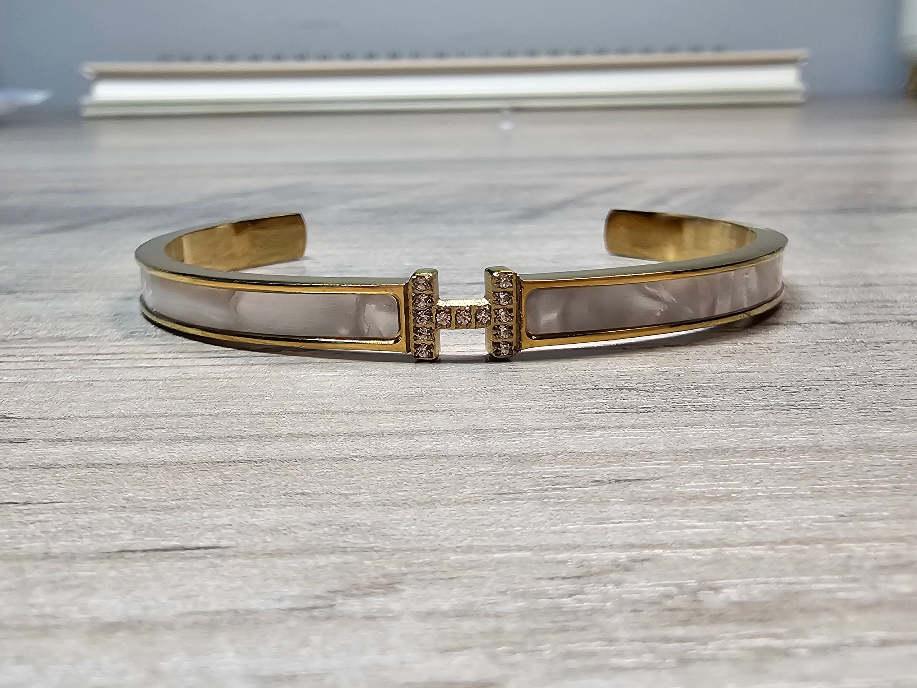 'Mother of Pearl' style H Cuff Bracelet in neutral