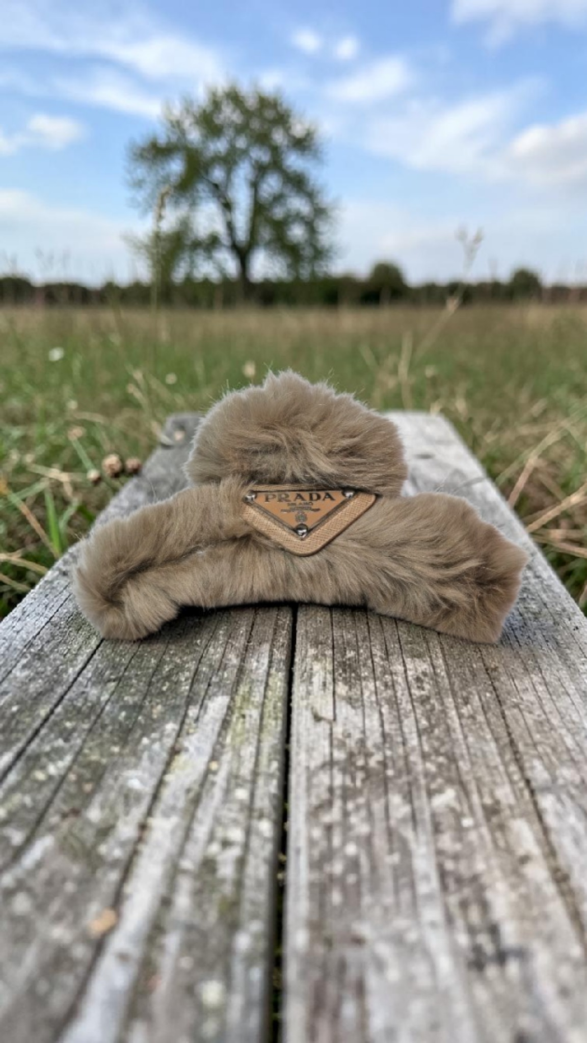Triangle Charm Beige Fur Hair Claw Clip Spring