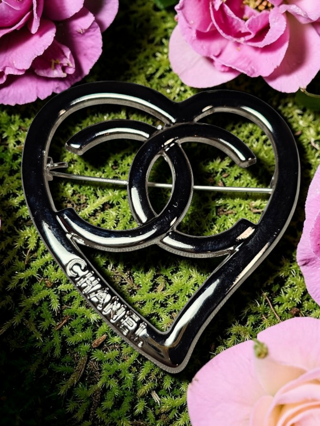 Silver Chanel logo charm pin Brooch