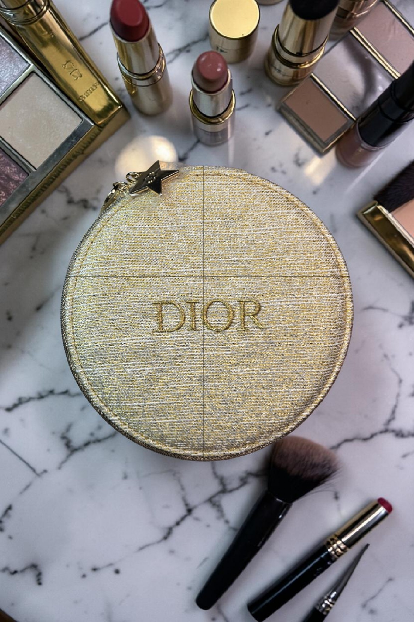 Special Edition Dior Large Round Gold Holiday Vanity with mirror NIB