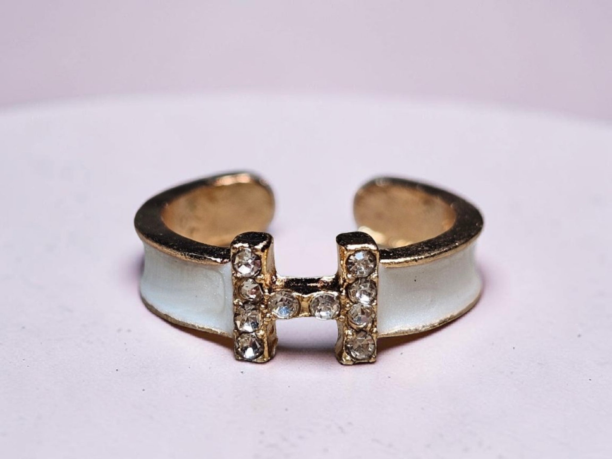 H Letter style Adjustable Size Ring White Sparkle