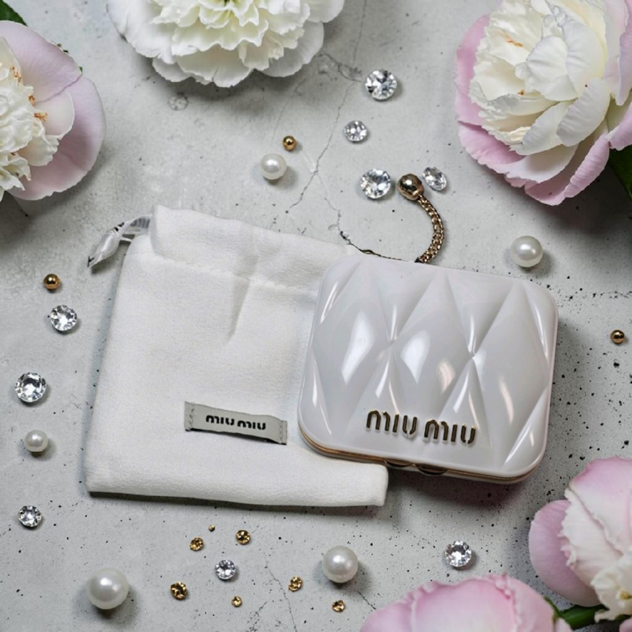 White logo Compact Mirror W/ Dustbag NIB
