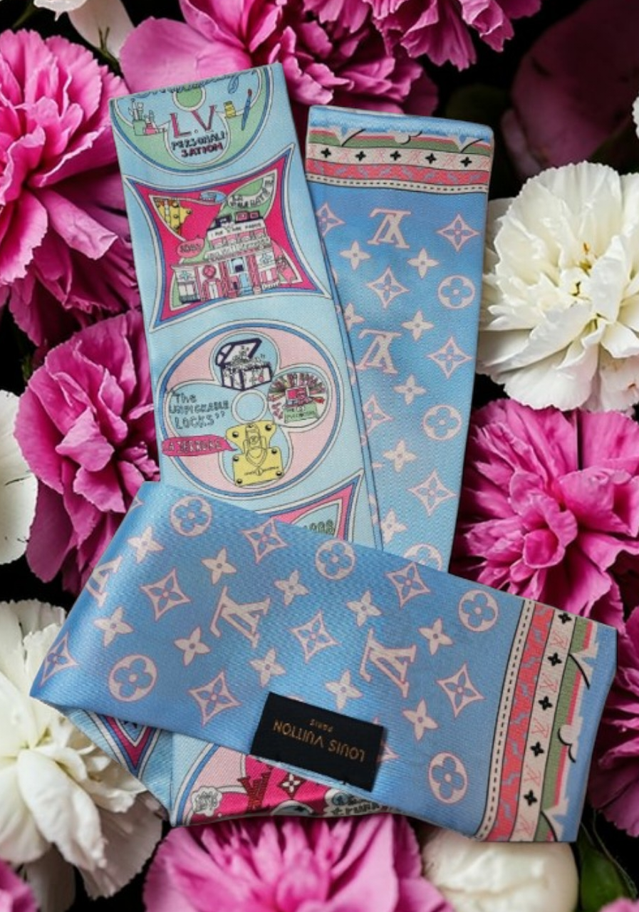 Louis Vuitton Logo Bag/ Hair Scarf Accessory Tagged 100% Silk