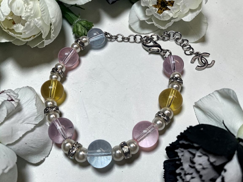 CC Logo Glass Bead charm Bracelet Silver