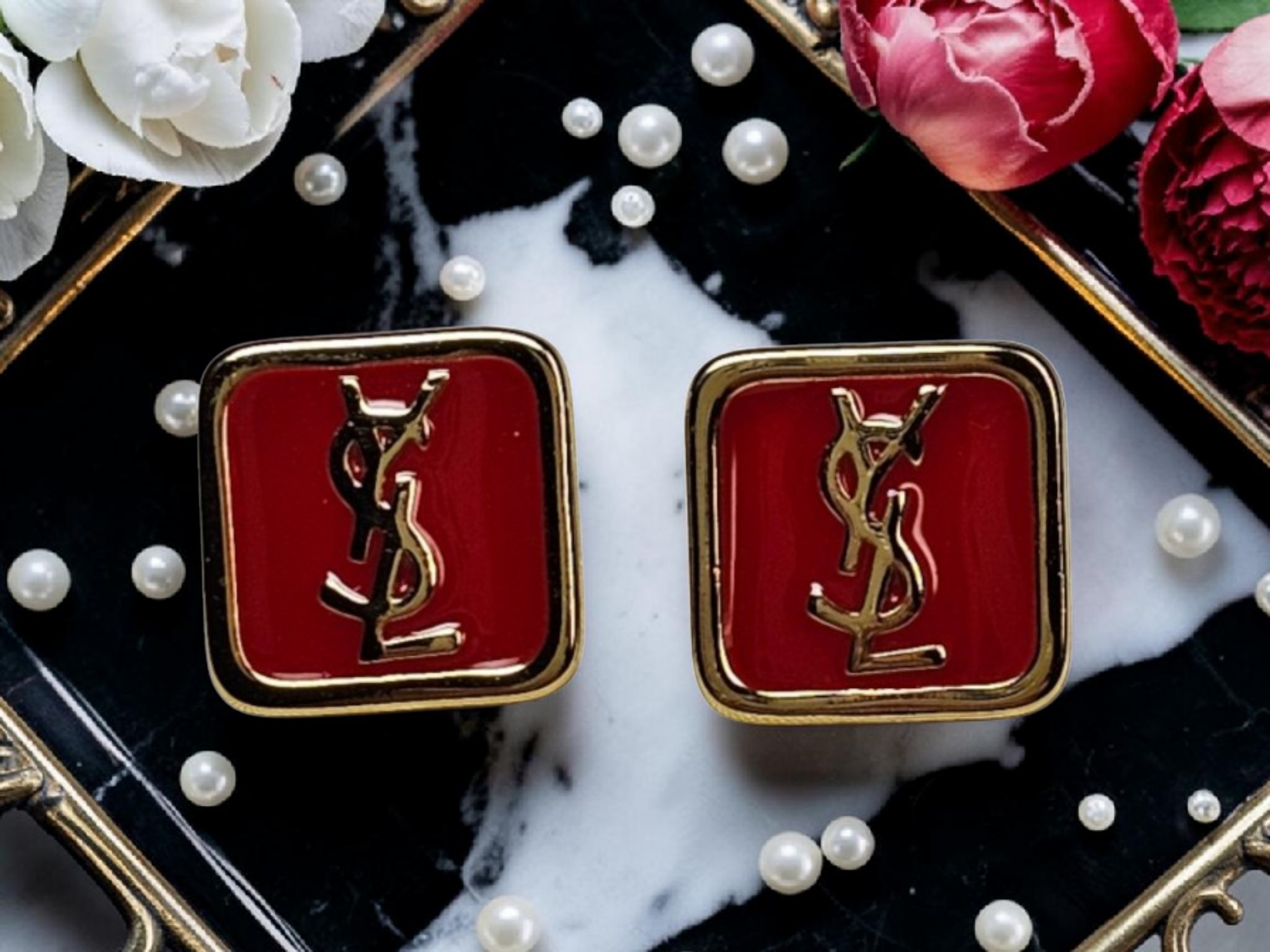Red enamel charm Stud pierced Earrings NEW