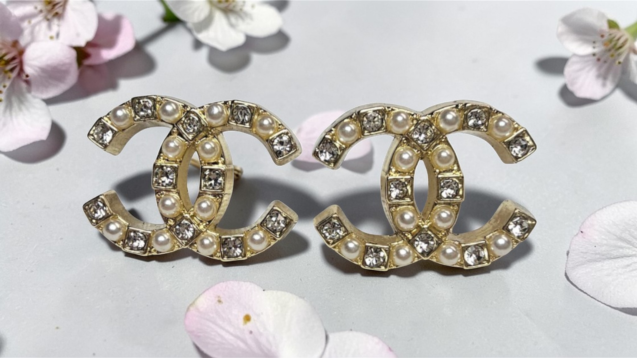 Chanel logo charm Gold Pearl and Gemstone Earrings