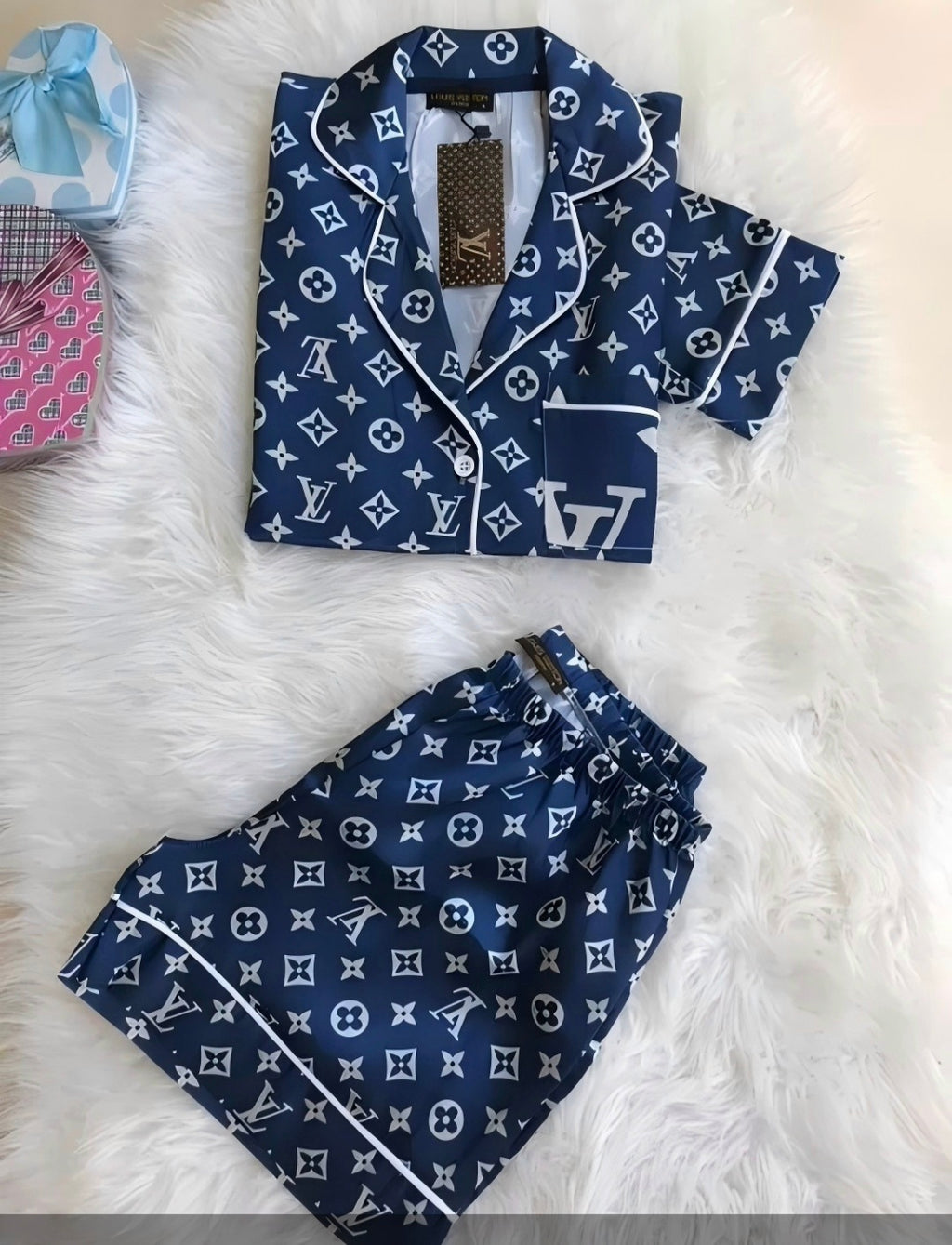 Navy L Monogram logo PJ set