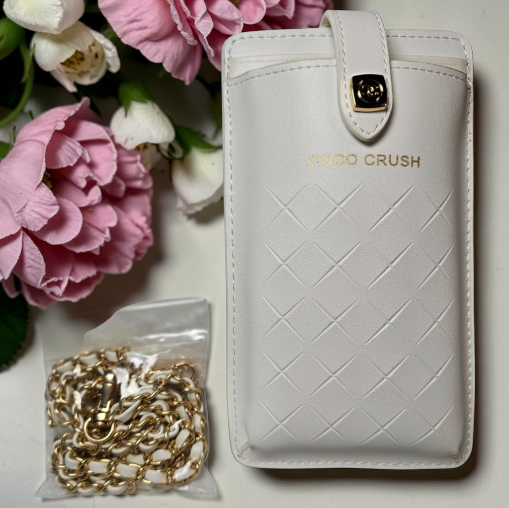 Chanel COCO CRUSH White Quilted Leather Crossbody Phone case w/ Matching chain strap