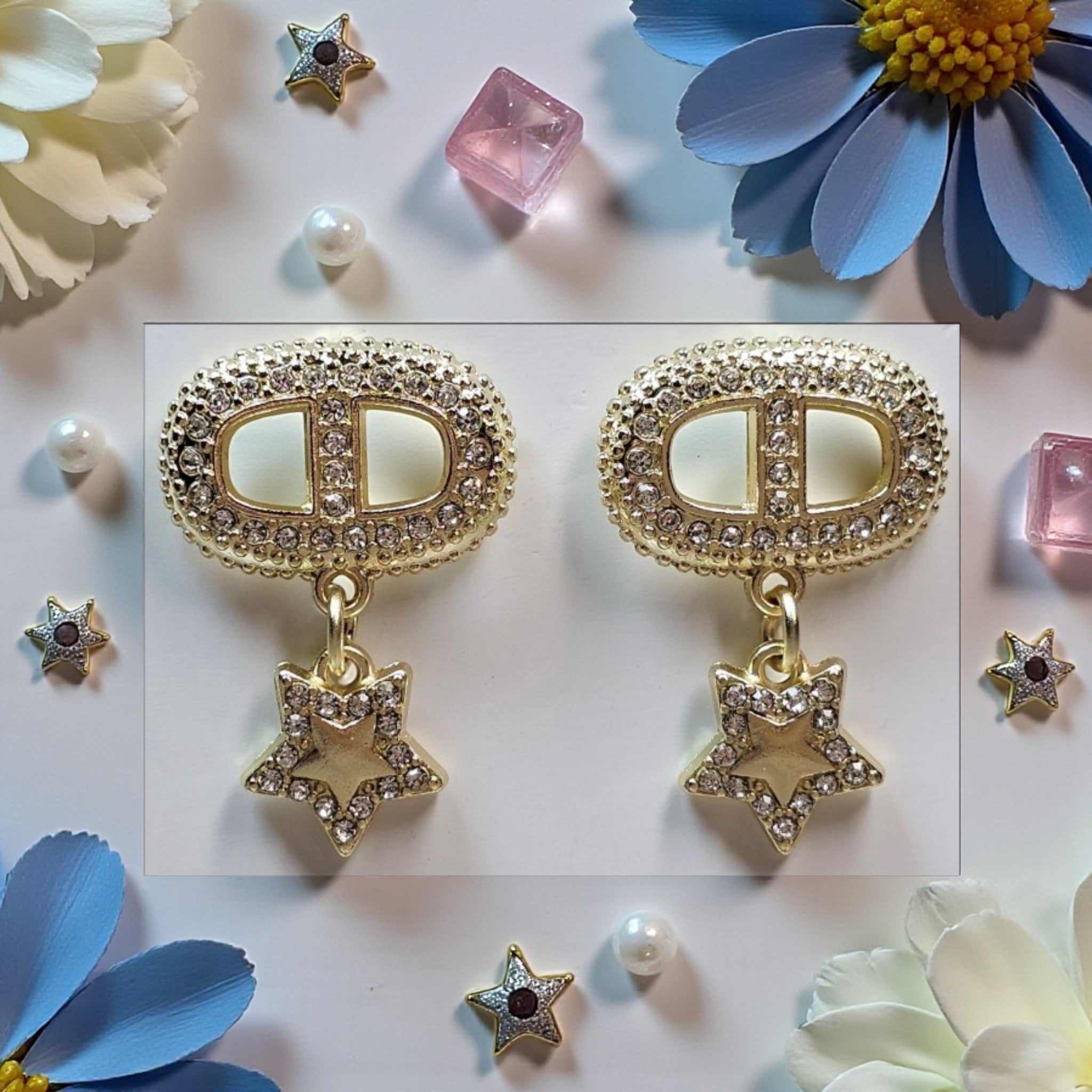 18K gold plated CD Logo Dangle Earrings