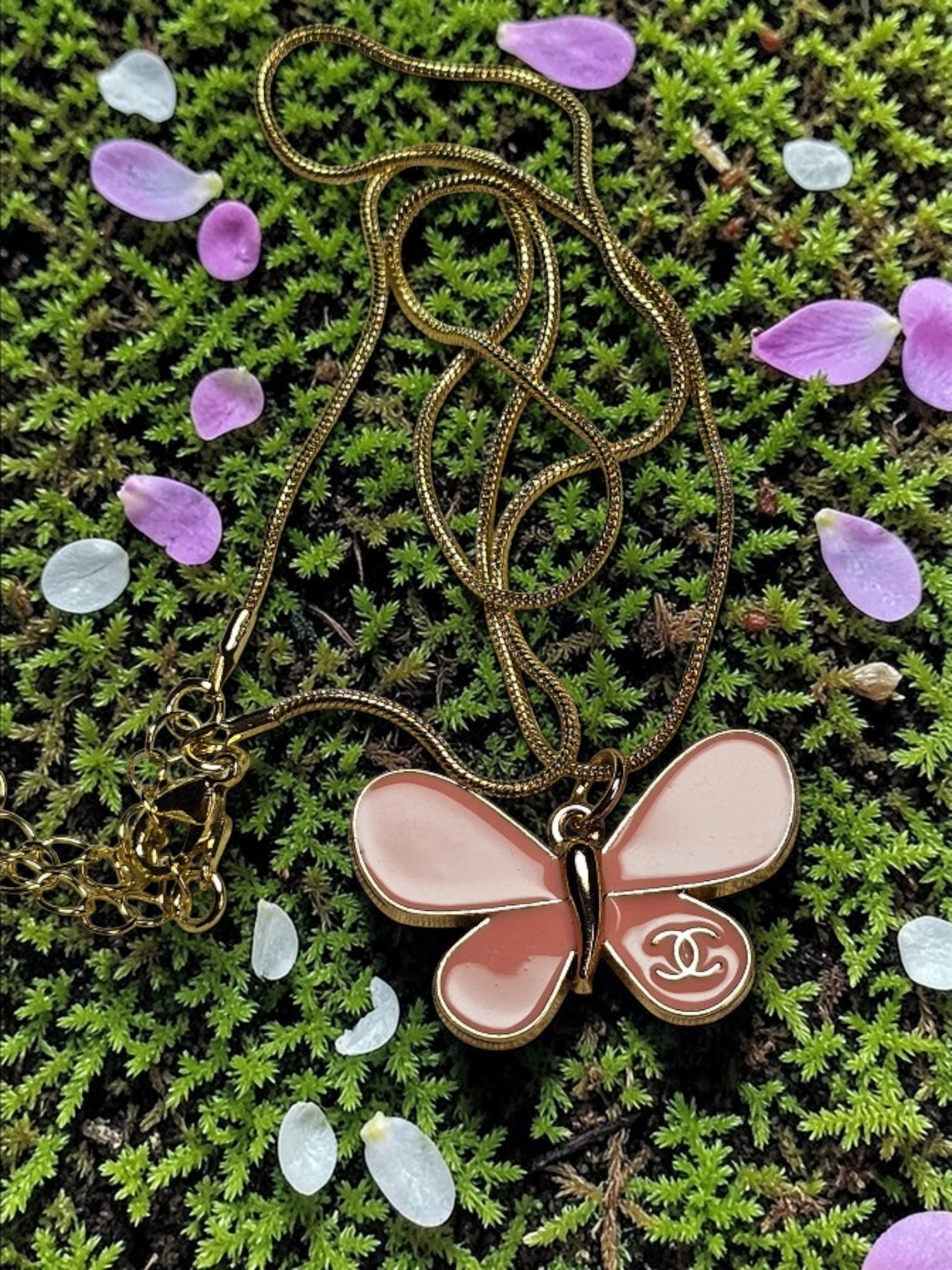 Chanel Charm Pink Butterfly Pendant Necklace