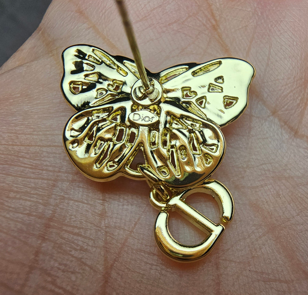 Gold Butterfly logo Charm dangle earrings