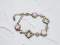 Clover Charm Pink and White Gemstone Bracelet