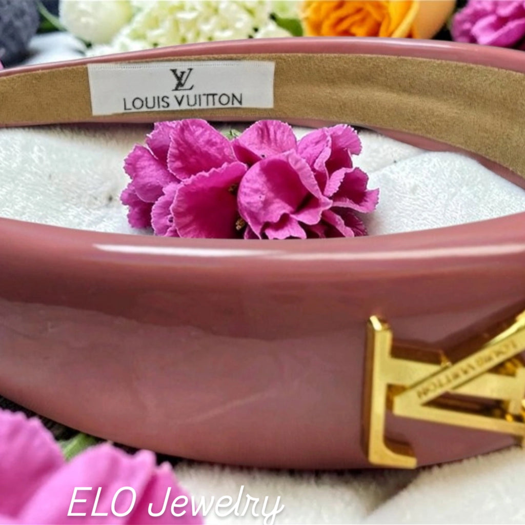 LV logo Charm Headband Pink Patent Tagged NEW