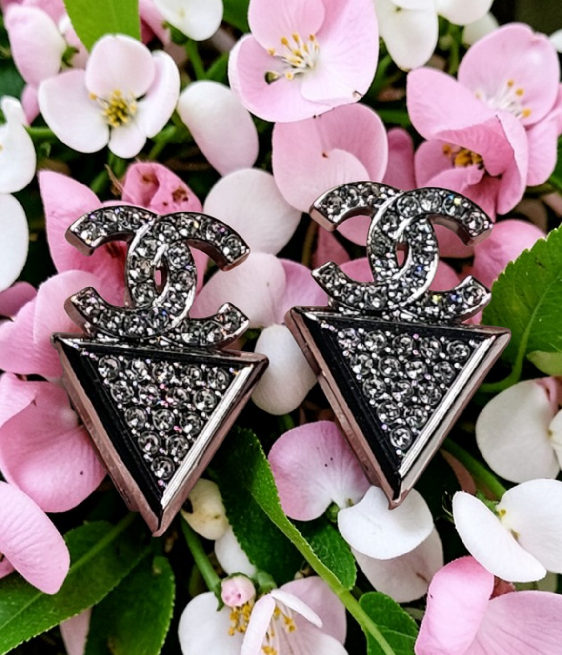 Chanel White Gold logo charm Geometric Statement Earrings