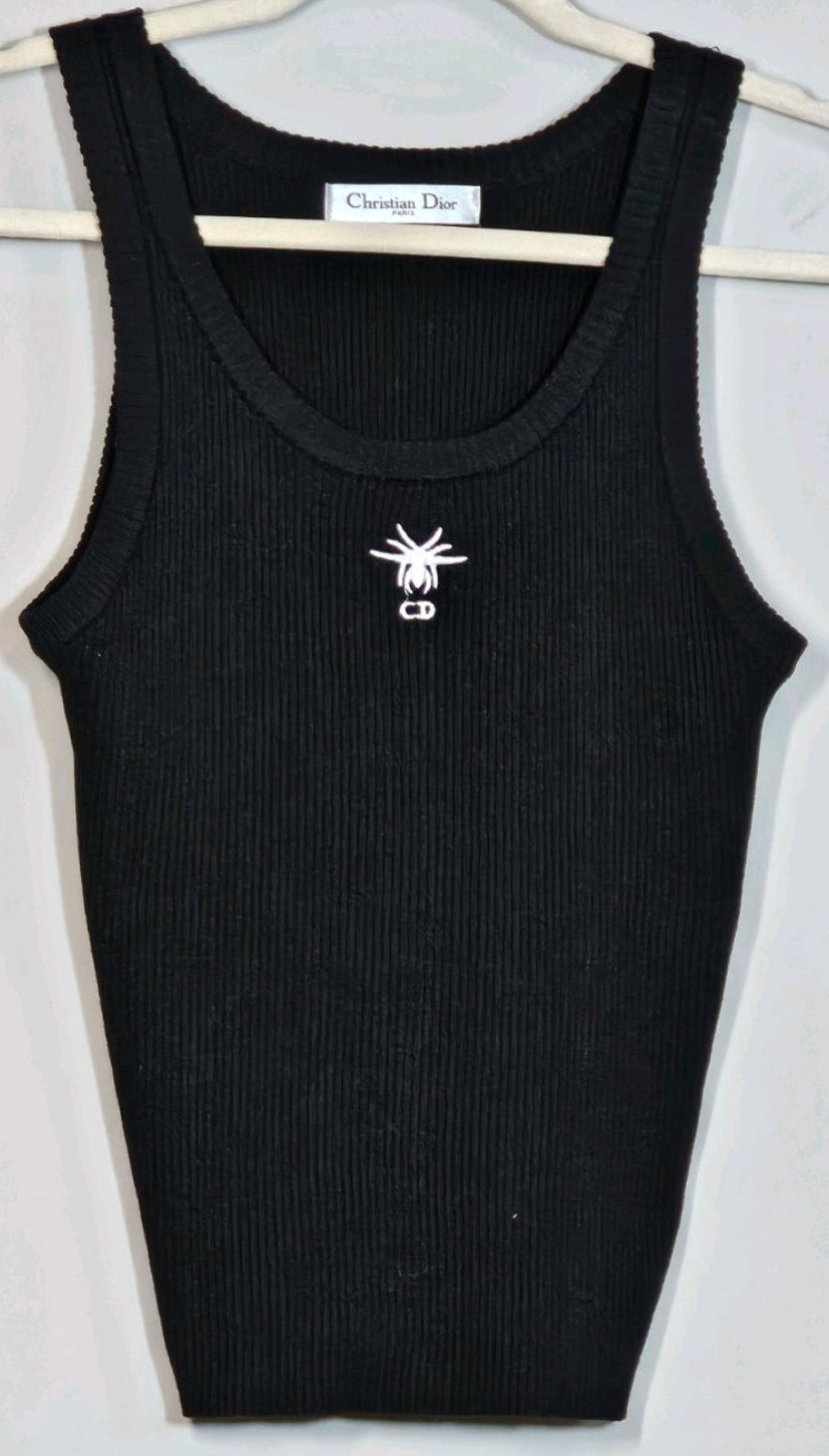 Christian Dior Logo Knit Tank Top w/ Embroidered Spider Black labeled Size US Medium NEW