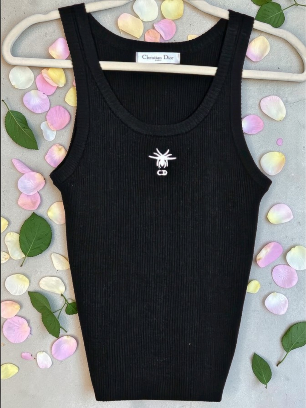 CD Logo Knit Tank Top w/ Embroidered Spider Black labeled Size US Medium NEW