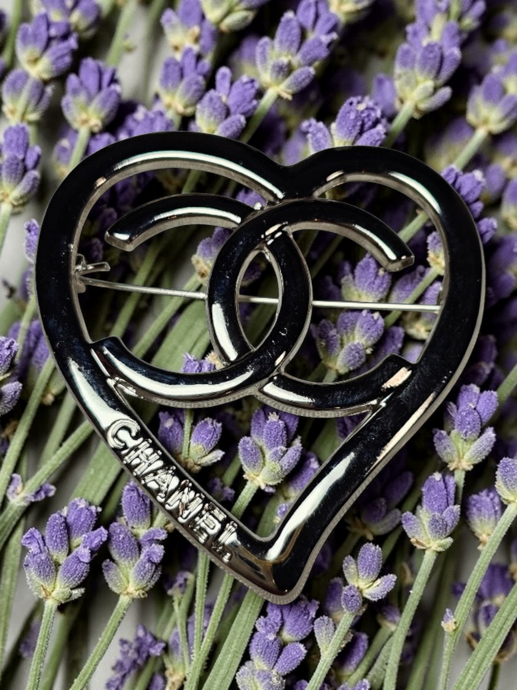 Silver Chanel logo charm pin Brooch